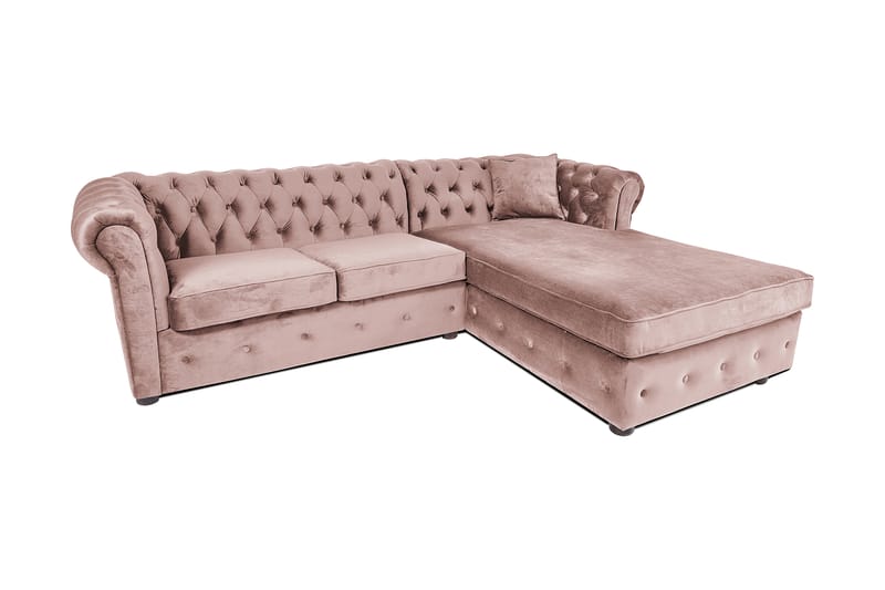 Chesterfield Deluxe Sovesofa 2-seters med Sjeselong - Lysrosa - Møbler - Sofaer - Sovesofaer