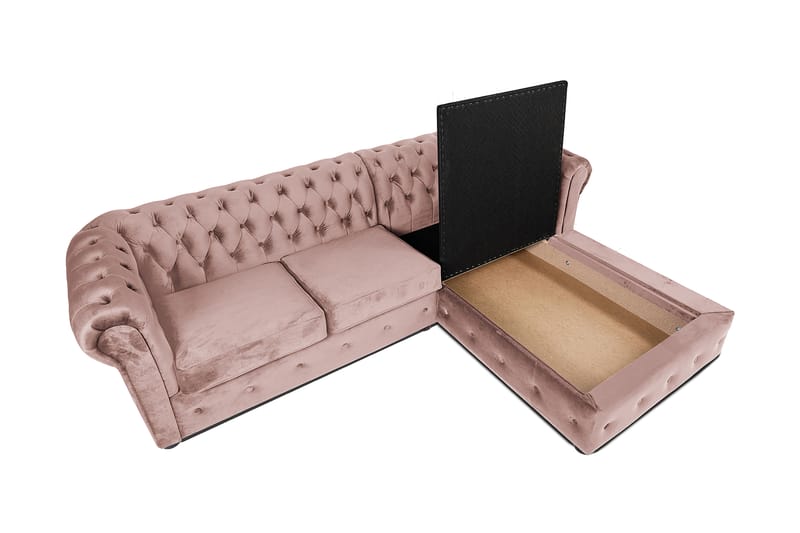 Chesterfield Deluxe Sovesofa 2-seters med Sjeselong - Lysrosa - Møbler - Sofaer - Sovesofaer