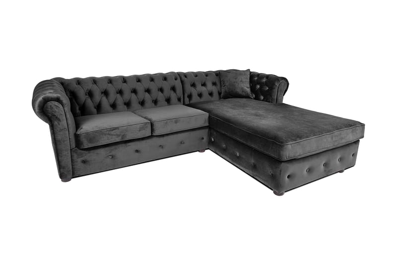 Chesterfield Deluxe Sovesofa 2-seters med Sjeselong - Mørkegrå - Møbler - Sofaer - Sovesofaer