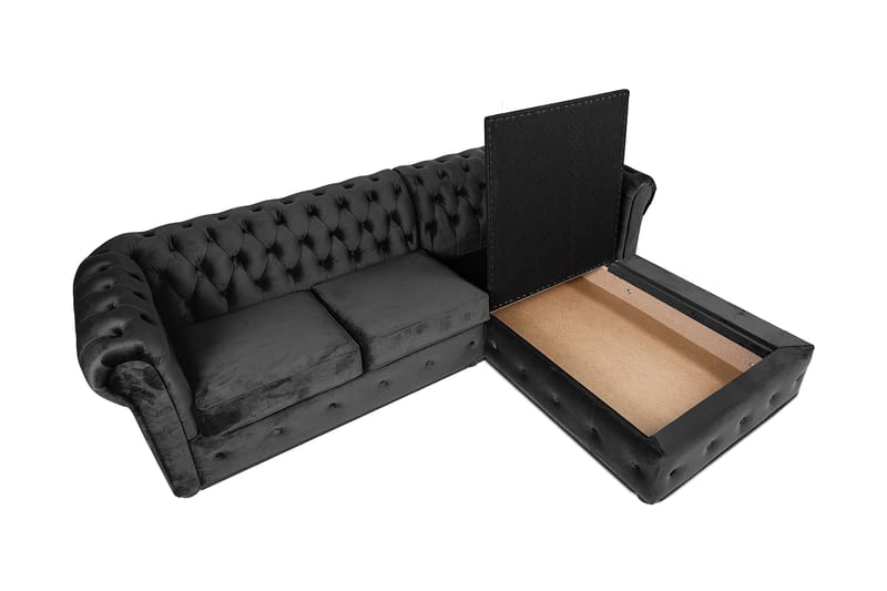 Chesterfield Deluxe Sovesofa 2-seters med Sjeselong - Mørkegrå - Møbler - Sofaer - Sovesofaer