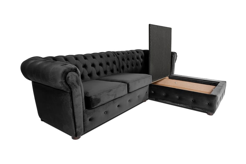 Chesterfield Deluxe Sovesofa 2-seters med Sjeselong - Mørkegrå - Møbler - Sofaer - Sovesofaer