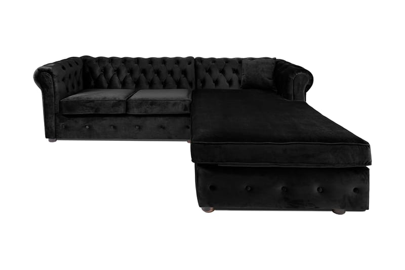 Chesterfield Deluxe Sovesofa 2-seters med Sjeselong - Svart - Møbler - Sofaer - Sovesofaer