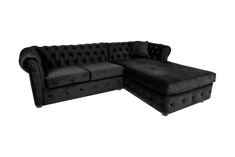 Chesterfield Deluxe Sovesofa 2-seters med Sjeselong - Svart - Møbler - Sofaer - Sovesofaer