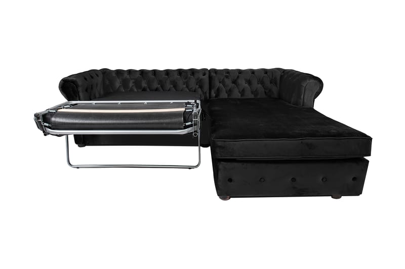 Chesterfield Deluxe Sovesofa 2-seters med Sjeselong - Svart - Møbler - Sofaer - Sovesofaer