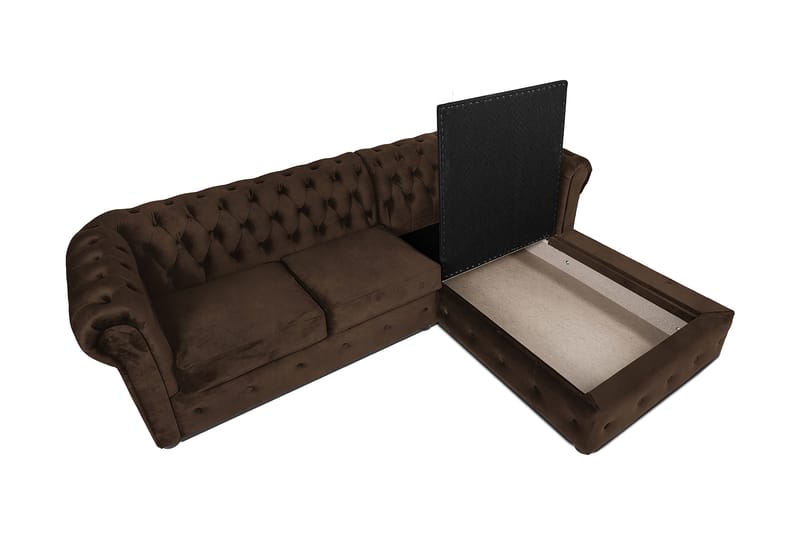 Chesterfield Deluxe Sovesofa 2-seters med Sjeselong - Vintage Brun - Møbler - Sofaer - Sovesofaer