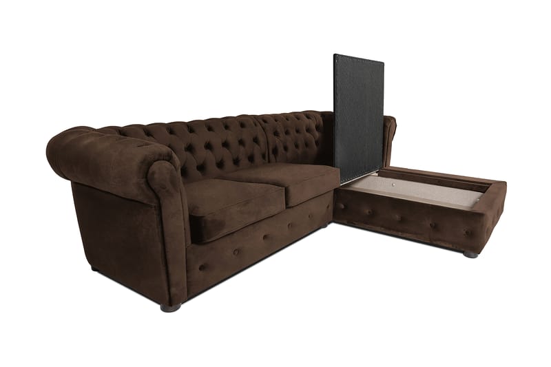 Chesterfield Deluxe Sovesofa 2-seters med Sjeselong - Vintage Brun - Møbler - Sofaer - Sovesofaer