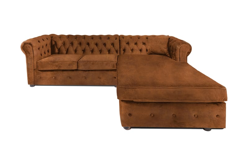 Chesterfield Deluxe Sovesofa 2-seters med Sjeselong - Vintage Cognac - Møbler - Sofaer - Sovesofaer