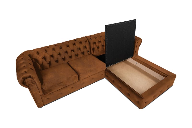 Chesterfield Deluxe Sovesofa 2-seters med Sjeselong - Vintage Cognac - Møbler - Sofaer - Sovesofaer