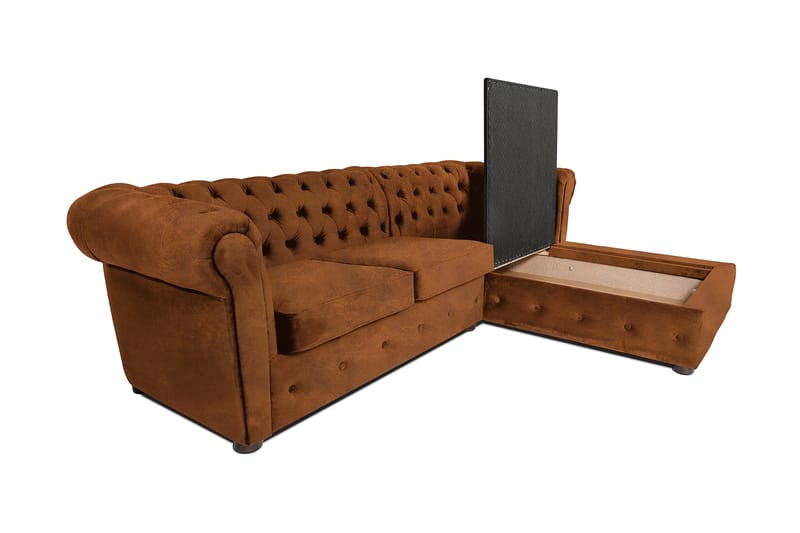 Chesterfield Deluxe Sovesofa 2-seters med Sjeselong - Vintage Cognac - Møbler - Sofaer - Sovesofaer