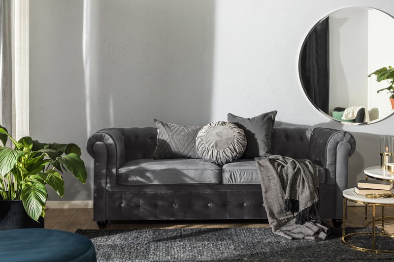 Chesterfield Deluxe Sovesofa - Mørkegrå Fløyel - Møbler - Sofaer - Sovesofaer