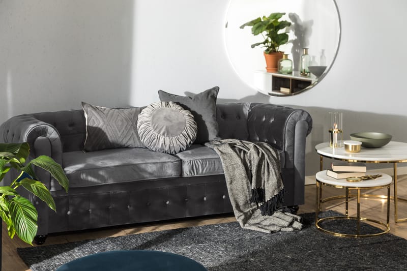 Chesterfield Deluxe Sovesofa - Mørkegrå Fløyel - Møbler - Sofaer - Sovesofaer