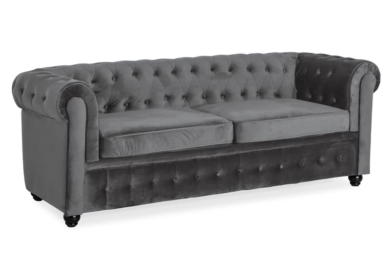 Chesterfield Deluxe Sovesofa - Mørkegrå Fløyel - Møbler - Sofaer - Sovesofaer