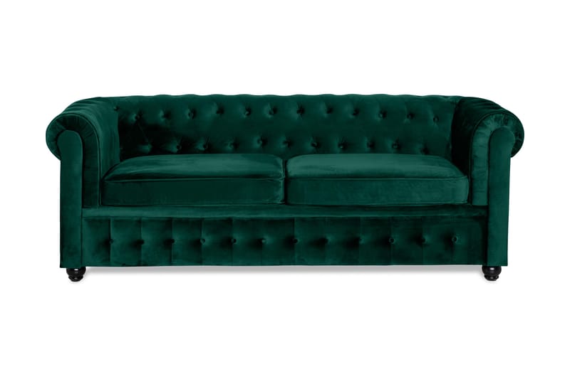 Chesterfield Luksus Fremovervendt 3-seters Sovesofa i Fløyel 215 cm bred - Mørkegrønn / Grønn - Møbler - Sofaer - Sovesofaer