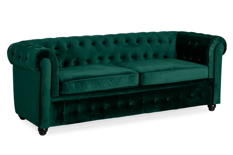 Chesterfield Luksus Fremovervendt 3-seters Sovesofa i Fløyel 215 cm bred - Mørkegrønn / Grønn - Møbler - Sofaer - Sovesofaer