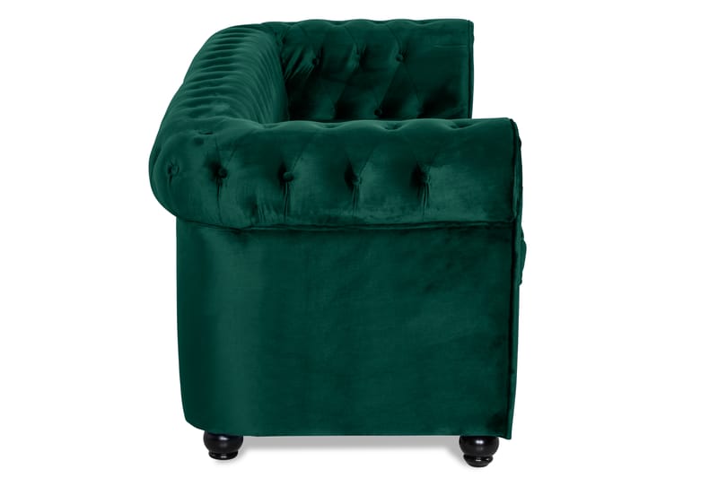 Chesterfield Luksus Fremovervendt 3-seters Sovesofa i Fløyel 215 cm bred - Mørkegrønn / Grønn - Møbler - Sofaer - Sovesofaer