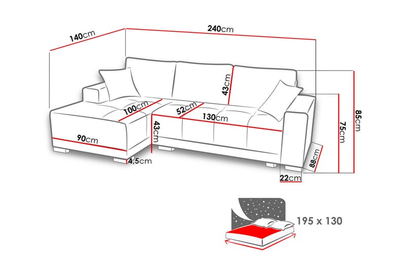 Dallas Divansovesofa 240x140x80 cm - Møbler - Sofaer - Sovesofaer