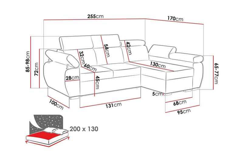 Denegal 3-seters Hjørnesovesofa - Lysegrå - Møbler - Sofaer - Sovesofaer