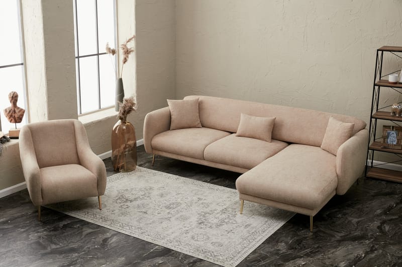 Devika Sovesofa med Sjeselong 4-seter - Beige - Møbler - Sofaer - Sovesofaer