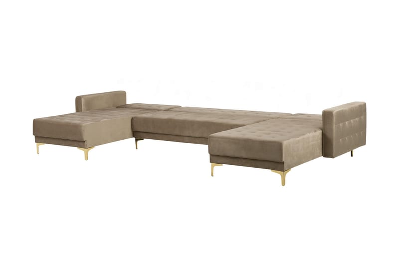 Divansofa med Sovefunksjon + Fotskammel Beige ABERDEEN - Beige - Møbler - Sofaer - Sovesofaer