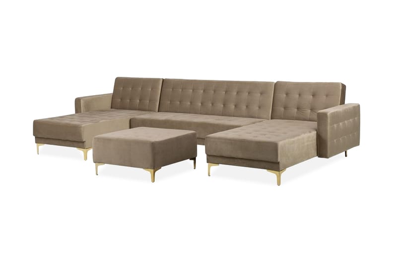 Divansofa med Sovefunksjon + Fotskammel Beige ABERDEEN - Beige - Møbler - Sofaer - Sovesofaer