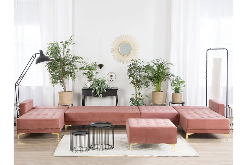 Divansovesofa Stor + Fotskammel Rosa ABERDEEN - Rosa - Møbler - Sofaer - Sovesofaer