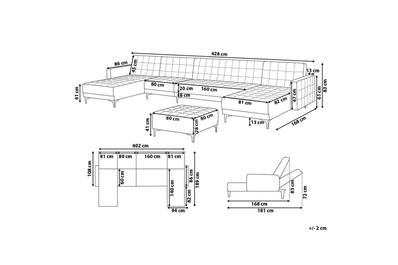 Divansovesofa Stor + Fotskammel Rosa ABERDEEN - Rosa - Møbler - Sofaer - Sovesofaer