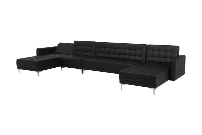 Divansovesofa Stor + Fotskammel Svart ABERDEEN - Svart - Møbler - Sofaer - Sovesofaer