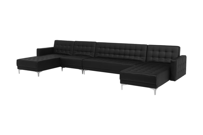 Divansovesofa Stor + Fotskammel Svart ABERDEEN - Svart - Møbler - Sofaer - Sovesofaer