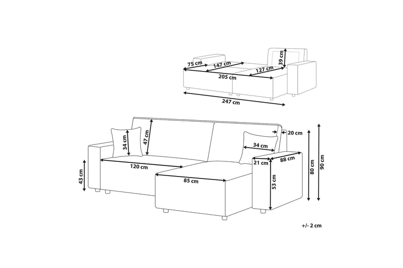 Dyshawn Hjørnesovesofa 2-seter - Beige/Svart - Møbler - Sofaer - Sovesofaer