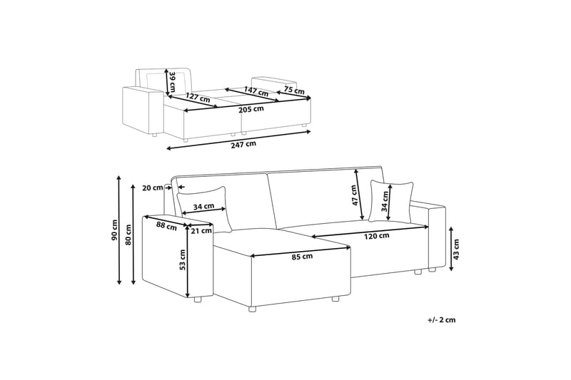 Dyshawn Hjørnesovesofa 2-seter - Hvit/Svart - Møbler - Sofaer - Sovesofaer