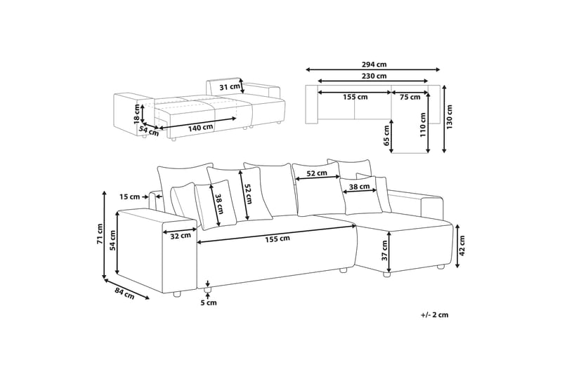 Dysis Hjørnesovesofa 3-seter - Beige/Svart - Møbler - Sofaer - Sovesofaer