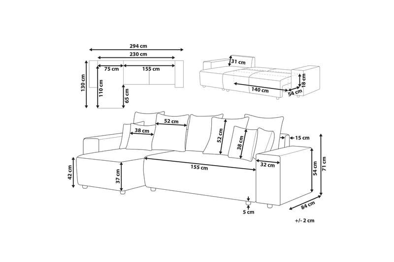 Dysis Hjørnesovesofa 3-seter - Beige/Svart - Møbler - Sofaer - Sovesofaer