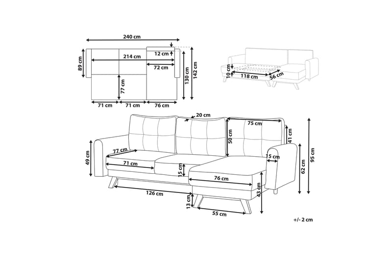 Faustin Hjørnesovesofa 3-seter - Beige/Lyst tre - Møbler - Sofaer - Sovesofaer