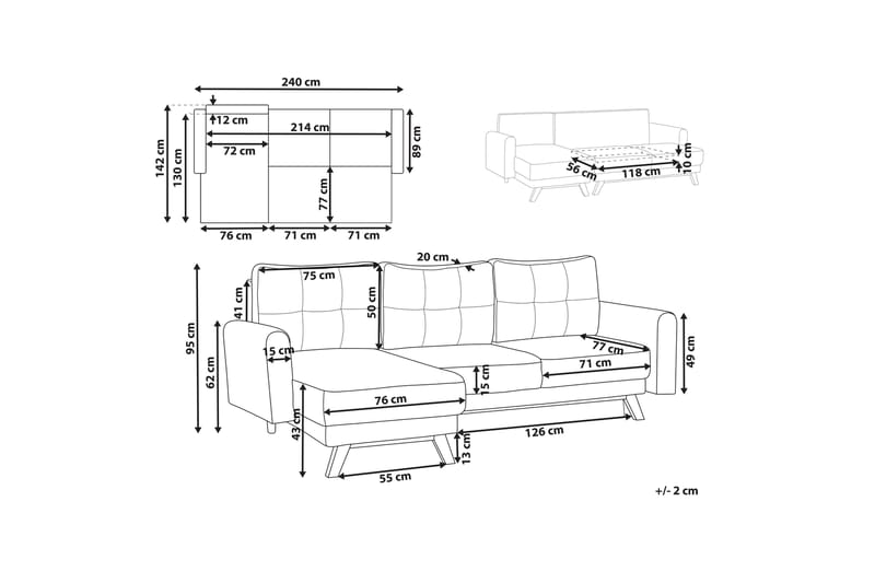 Faustin Hjørnesovesofa 3-seter - Beige/Lyst tre - Møbler - Sofaer - Sovesofaer