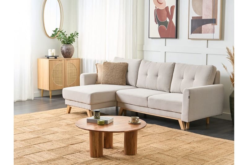 Faustin Hjørnesovesofa 3-seter - Beige/Lyst tre - Møbler - Sofaer - Sovesofaer