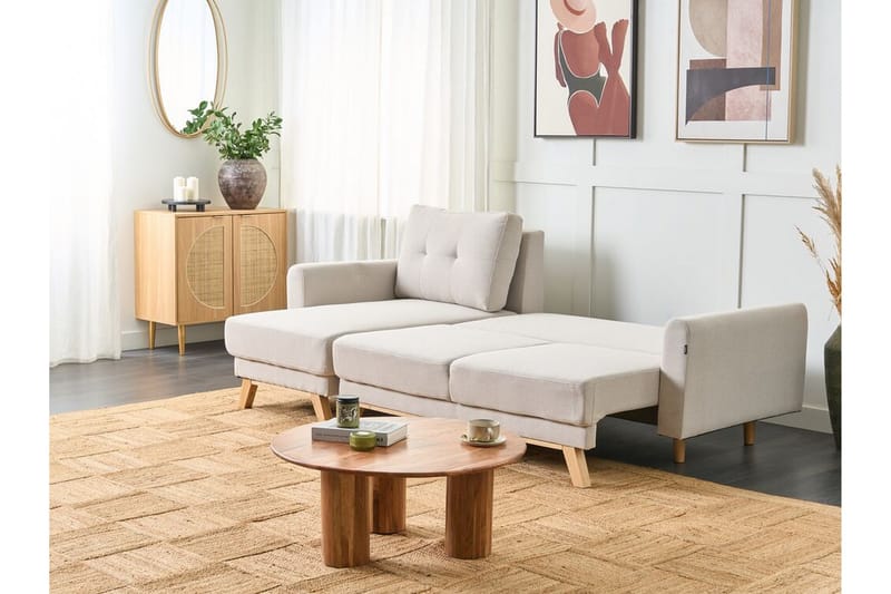 Faustin Hjørnesovesofa 3-seter - Beige/Lyst tre - Møbler - Sofaer - Sovesofaer