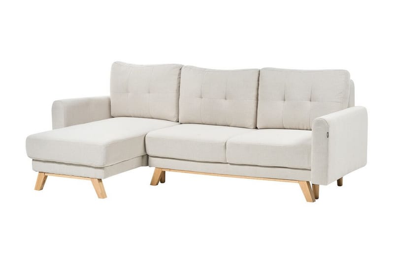 Faustin Hjørnesovesofa 3-seter - Beige/Lyst tre - Møbler - Sofaer - Sovesofaer