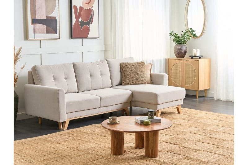 Faustin Hjørnesovesofa 3-seter - Beige/Lyst tre - Møbler - Sofaer - Sovesofaer