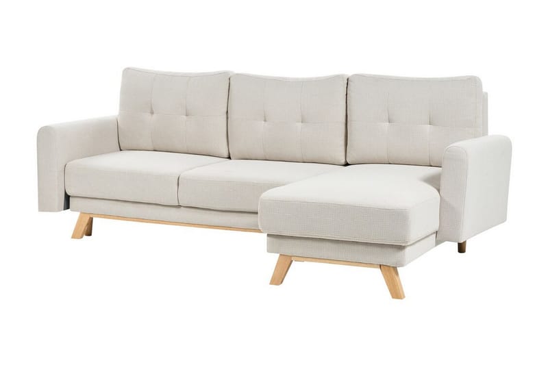 Faustin Hjørnesovesofa 3-seter - Beige/Lyst tre - Møbler - Sofaer - Sovesofaer