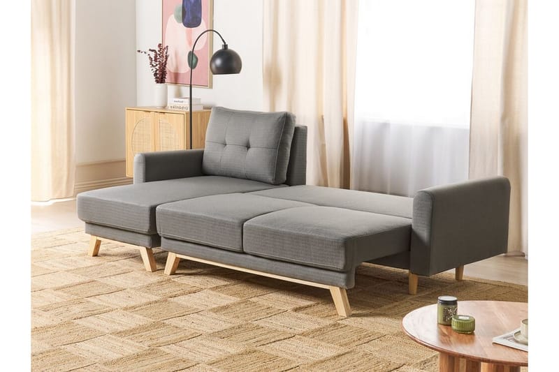 Faustin Hjørnesovesofa 3-seter - Grå/Lyst tre - Møbler - Sofaer - Sovesofaer