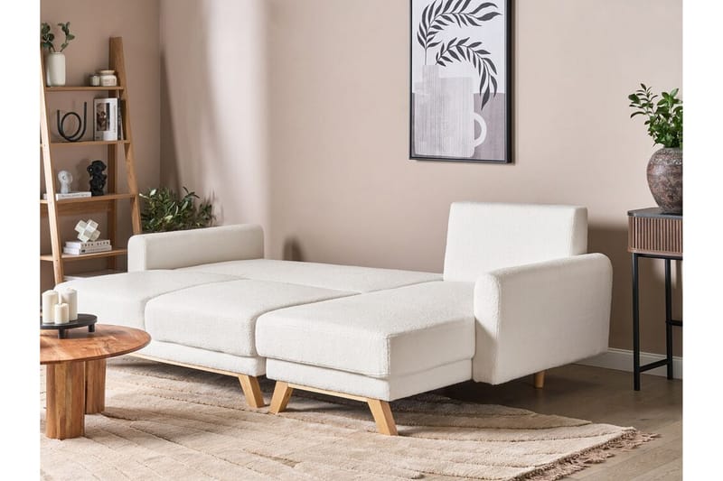 Faustin Hjørnesovesofa 3-seter - Hvit/Lyst tre - Møbler - Sofaer - Sovesofaer