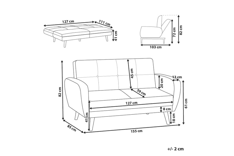 Feliks Sovesofa 2-seter - Beige/Lyst tre - Møbler - Sofaer - Sovesofaer