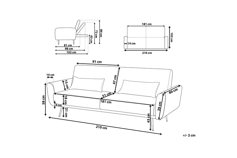 Filia Sovesofa 3-seter - Blå/Kobber - Møbler - Sofaer - Sovesofaer