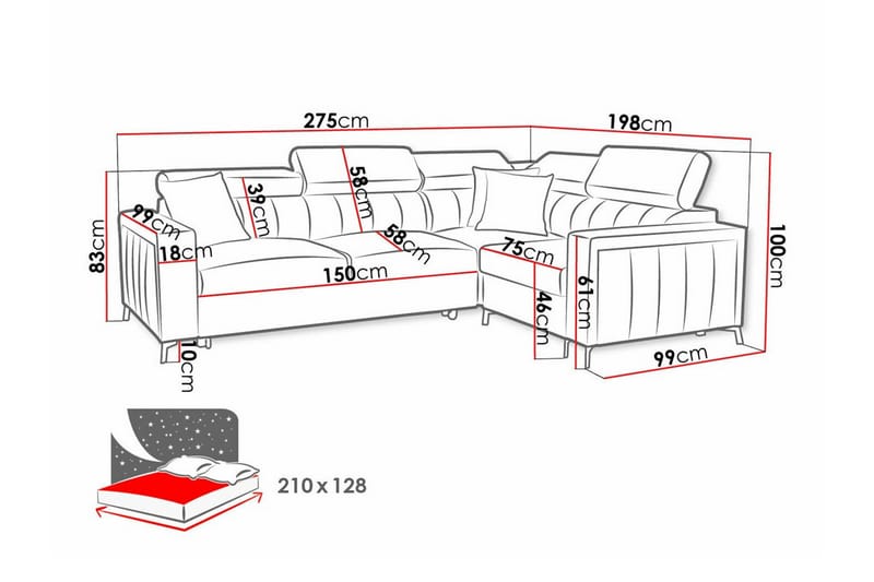 Galbally 3-seters Hjørnesovesofa - Mørkebrun - Møbler - Sofaer - Sovesofaer