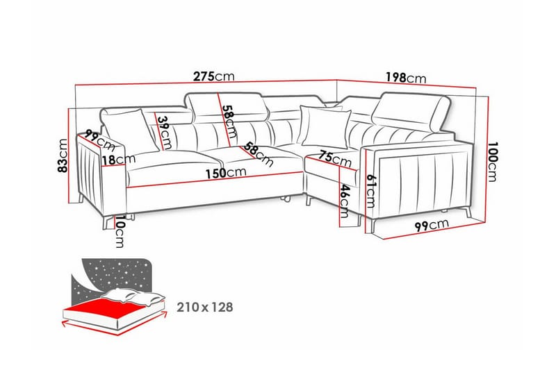 Galbally 3-seters Hjørnesovesofa - Mørkebrun - Møbler - Sofaer - Sovesofaer