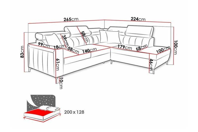 Galbally 3-seters Hjørnesovesofa - Mørkebrun - Møbler - Sofaer - Sovesofaer