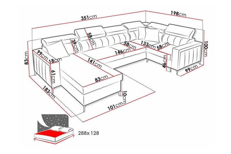 Galbally 5-seters Hjørnesovesofa - Grå - Møbler - Sofaer - Sovesofaer