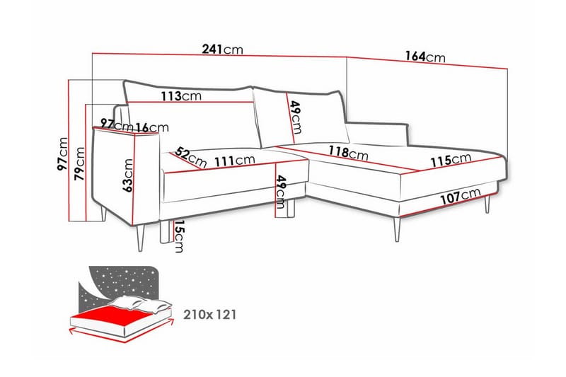 Graystone 2-seters Hjørnesovesofa - Lysegrå - Møbler - Sofaer - Sovesofaer