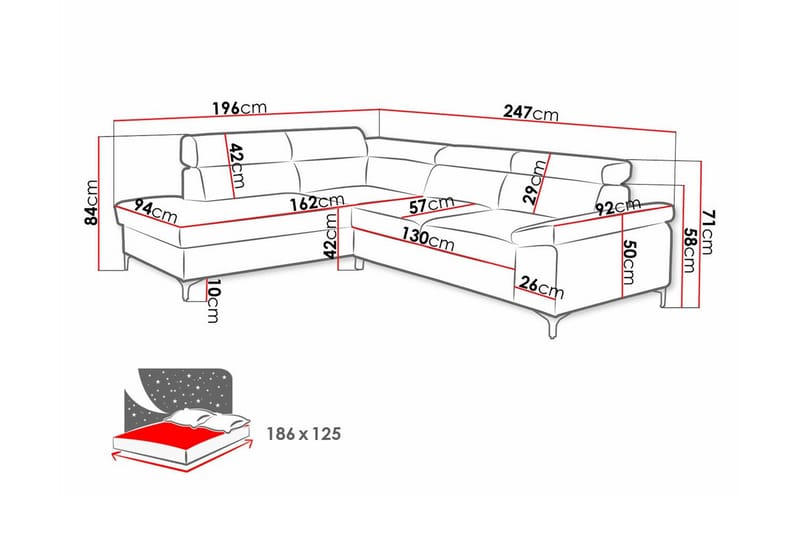 Graystone 3-seters Hjørnesovesofa - Lysegrå - Møbler - Sofaer - Sovesofaer