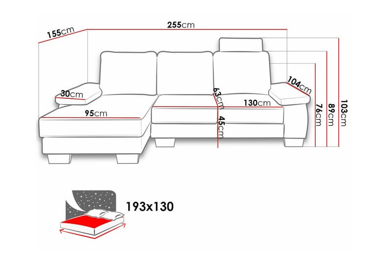 Graystone 3-seters Hjørnesovesofa - Mørkegrå - Møbler - Sofaer - Sovesofaer